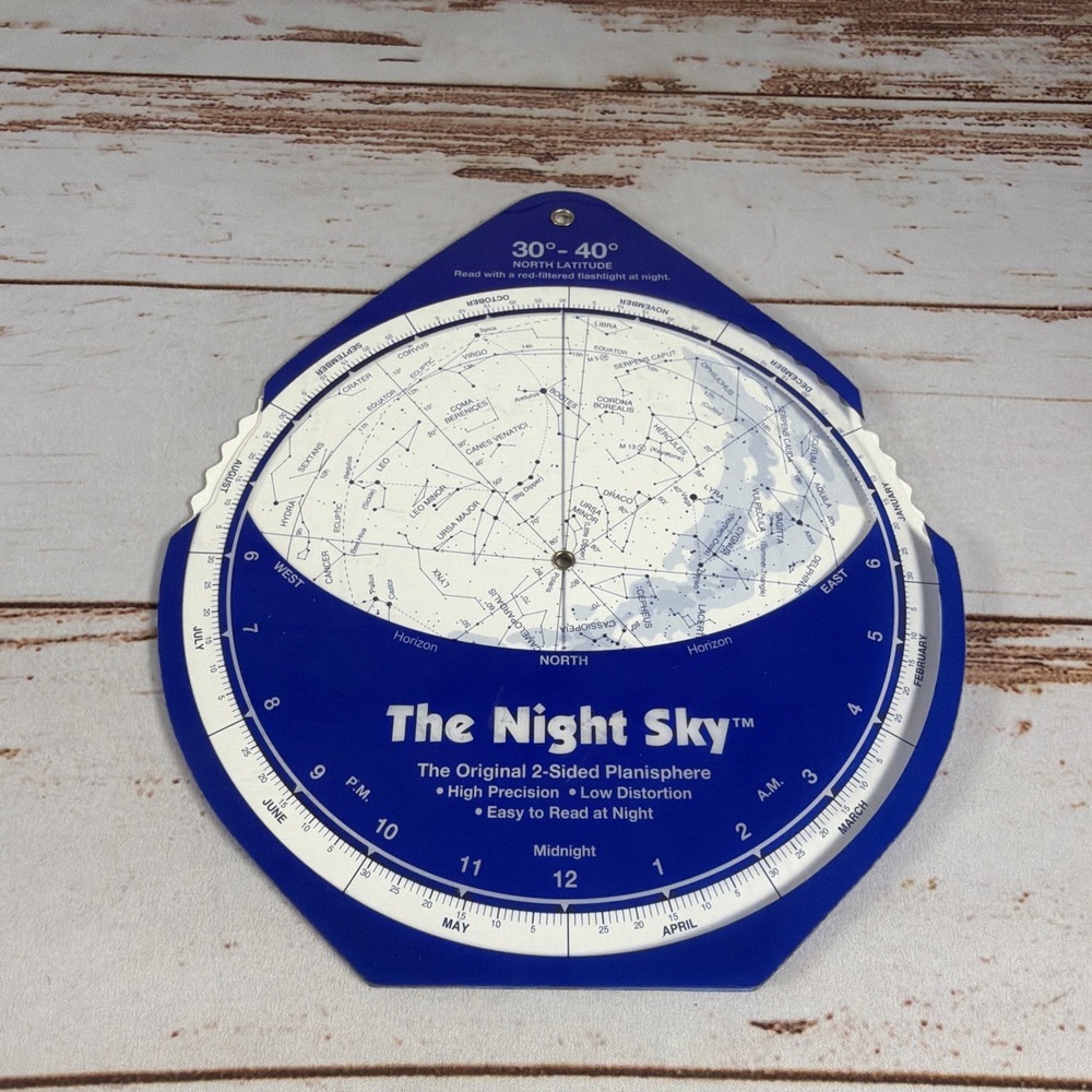 Vintage Night Sky Star Finder Chart 30-40°N Planisphere